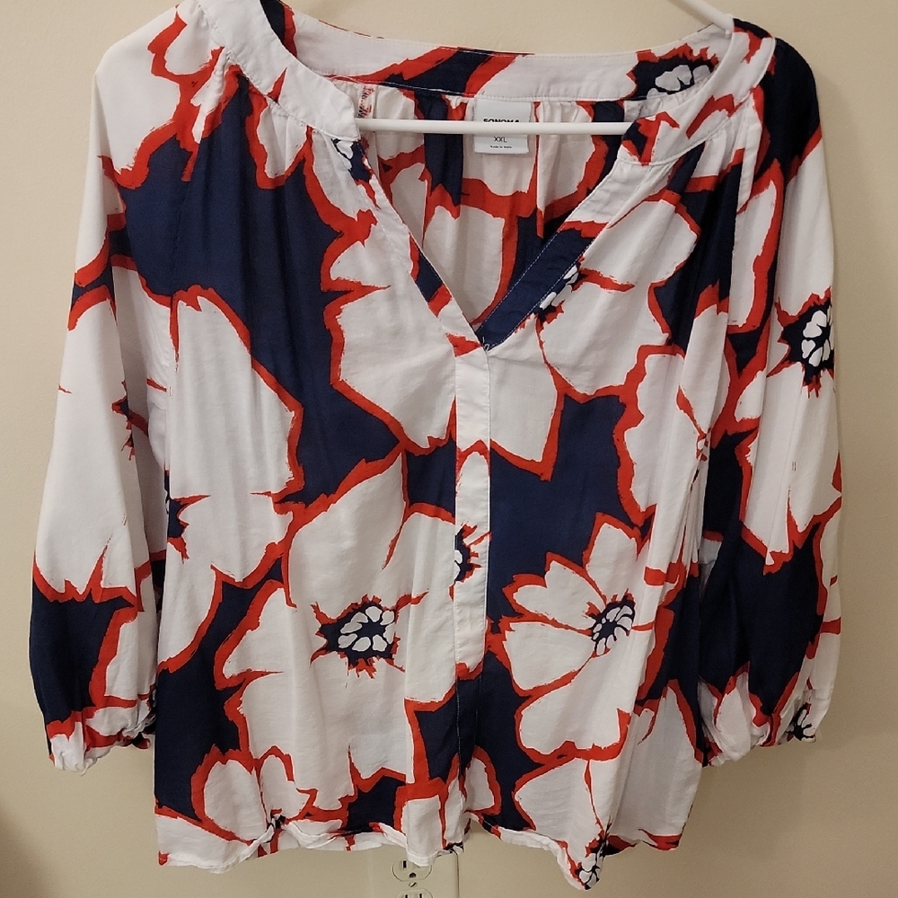 Sonoma Red and Blue Floral Blouse